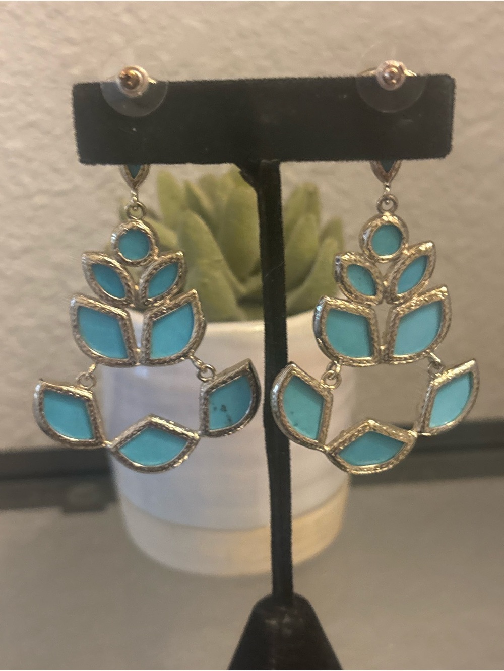 Kendra Scott Vintage Daphiney Statement Drop Earrings - Turquoise Blue- Gold - Picture 3 of 7